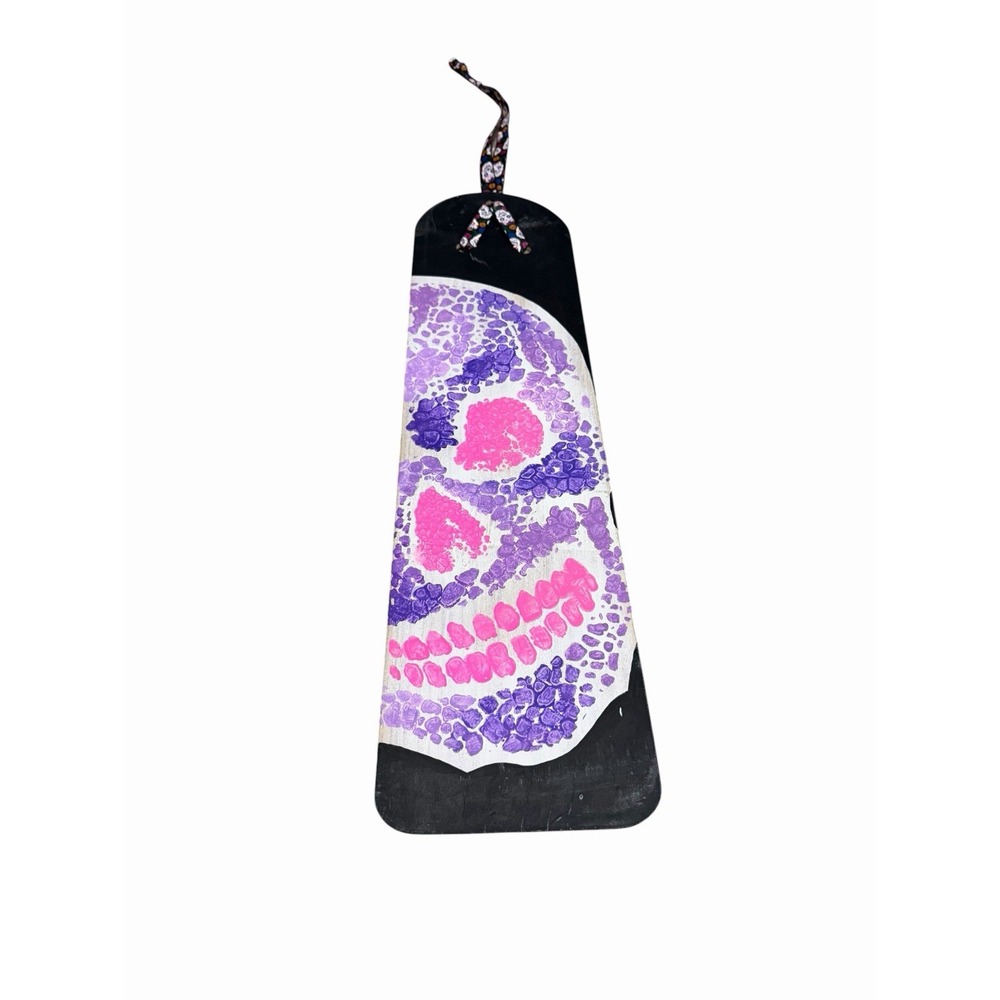 Hand Paint Fan Blade Home Wall Decor 21 inches long SKULL purple pink